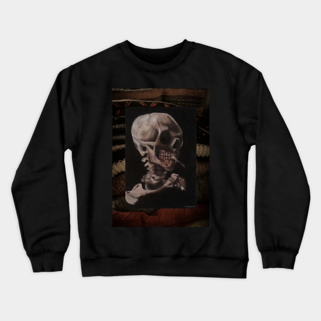 Skull smoking a cigarette Crewneck Sweatshirt by thefoxskull